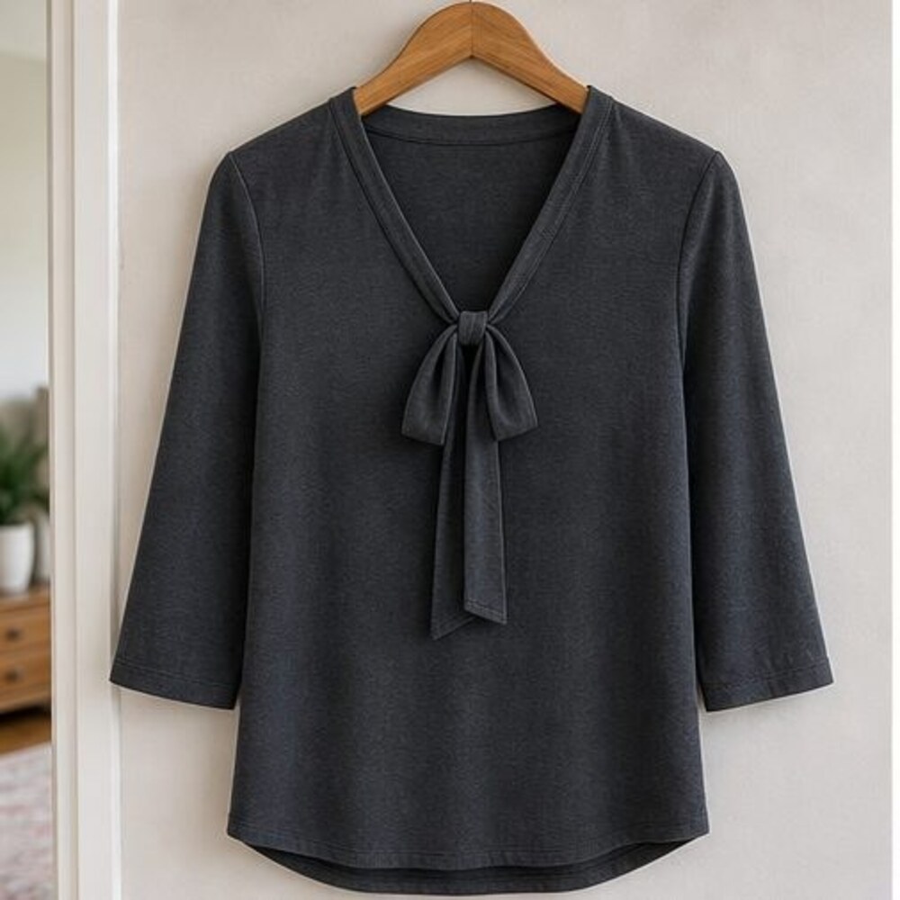 Charcoal Tie Neck Blouse
